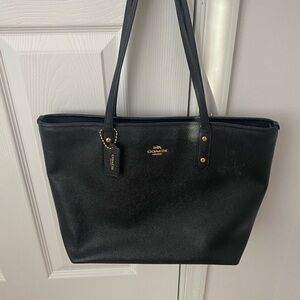 Black Coach Medium Tote. Some wear on the handles.